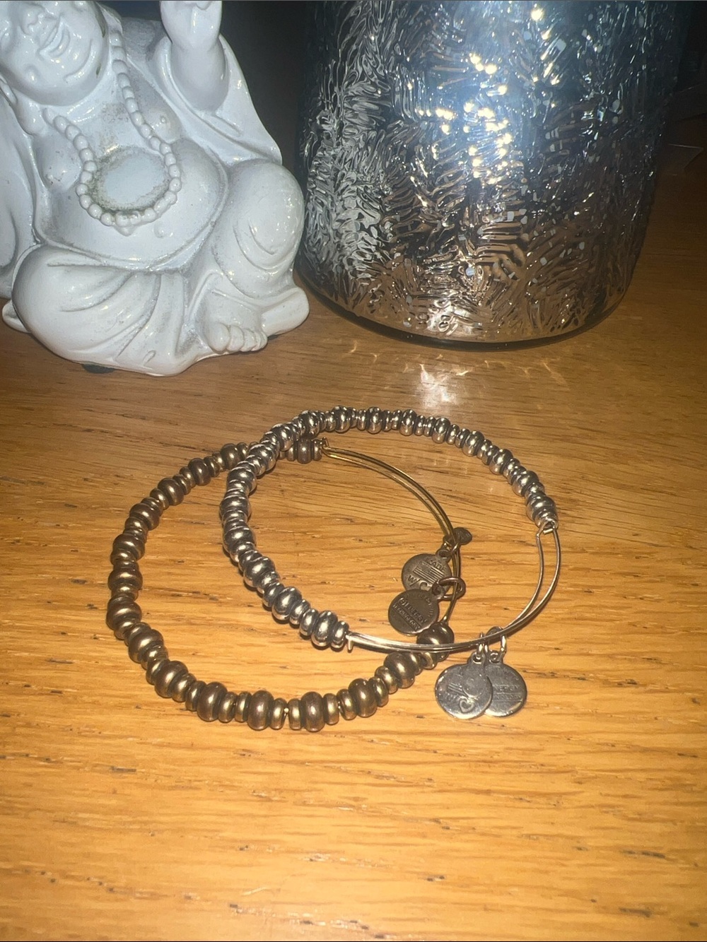 Two Alex and Ani lStackable Metallic Beaded Bangle Bracelets - Silver/gold